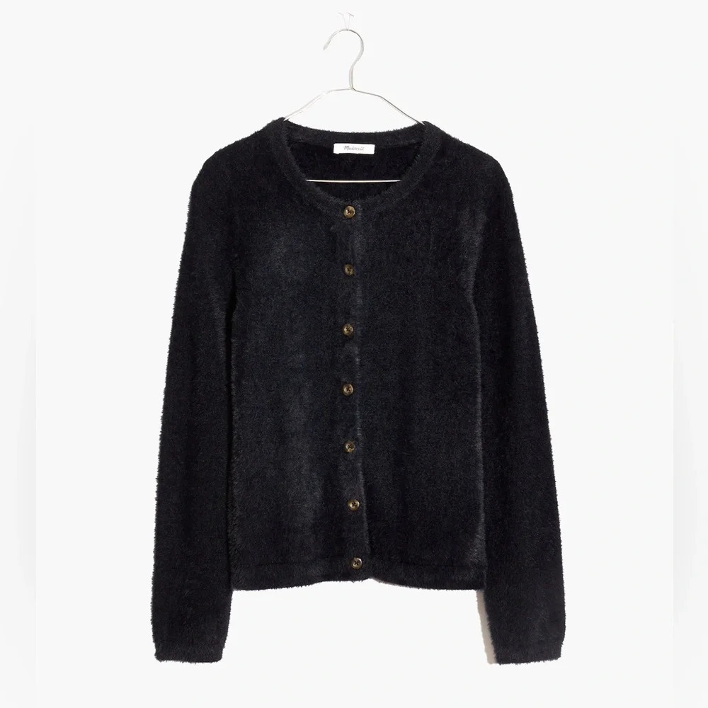 Madewell Hewitt Fuzzy Black Cardigan Button Front Sweater Size Medium